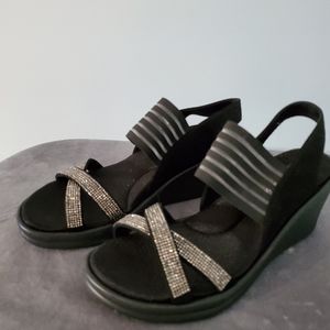 Sketchers Black Wedge Sandals with Sparkle Detail 8